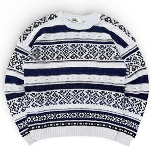 Vintage 90s Timber Trail Geometric Pattern Festive Sweater Fair Isle Aztec Gray